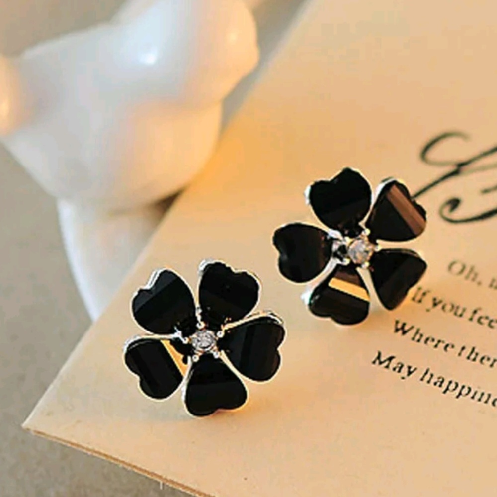 Black Floral Stud Earrings